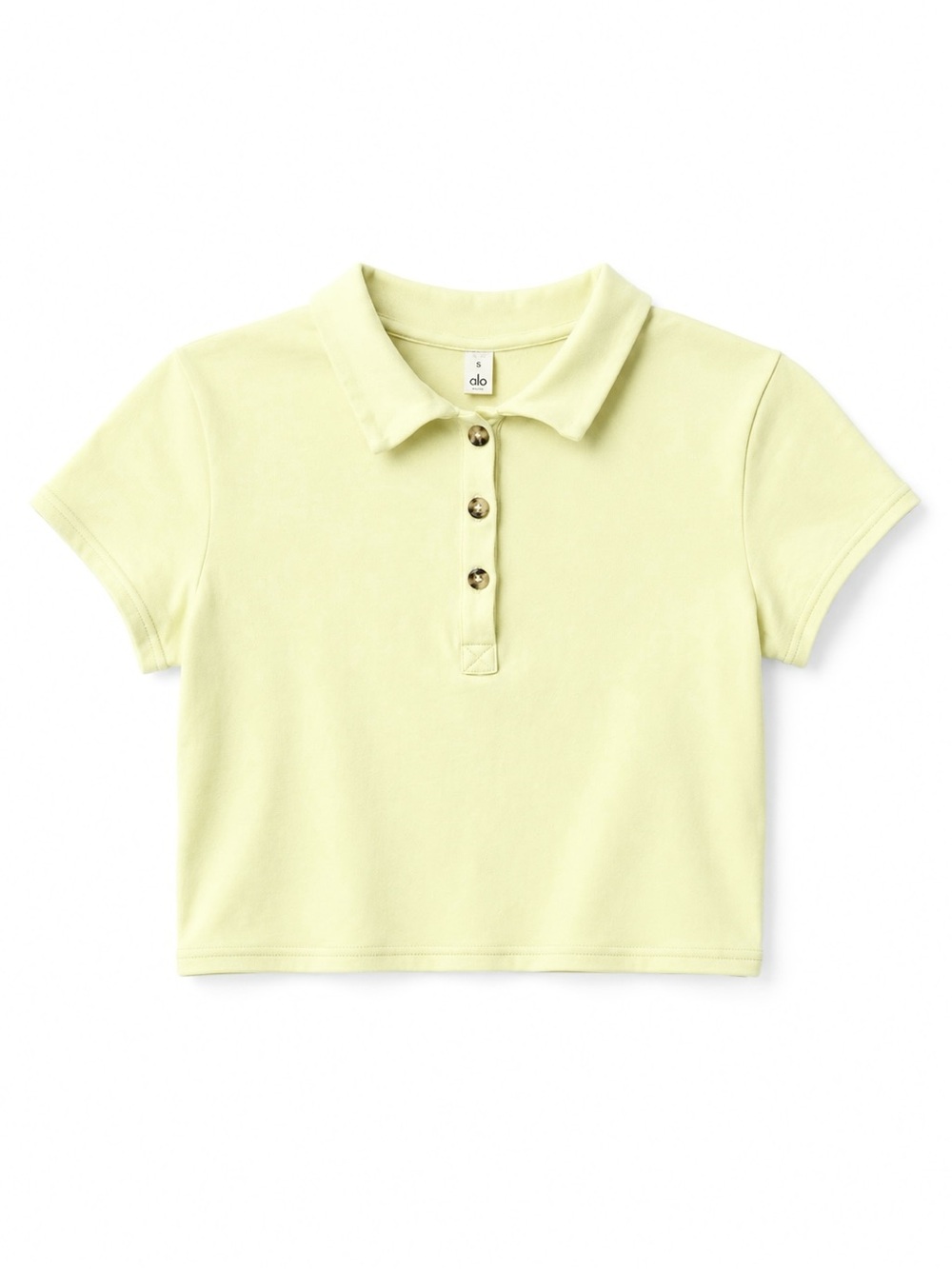 Alo Yoga Choice Polo Cropped Top Yellow Green Short Sleeve Size Small